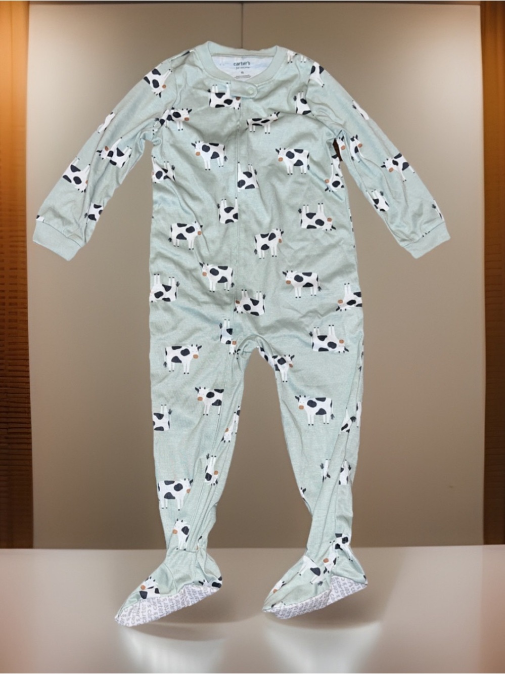 Mint Green COWS CLASSIC ZIPPER FITTED FOOTIE One-Piece for Toddlers 4T
